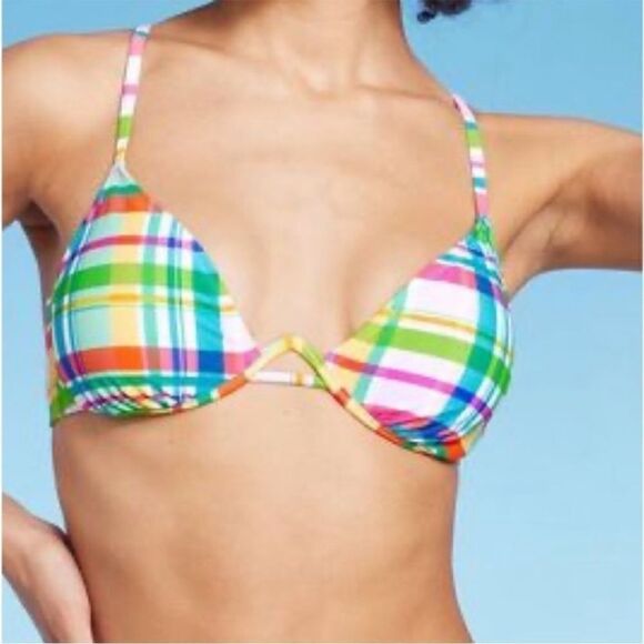 NWT Wild Fable Junior’s 2 Piece Multicolor Plaid Swimsuit, Low Rise High Leg, S - Picture 3 of 10